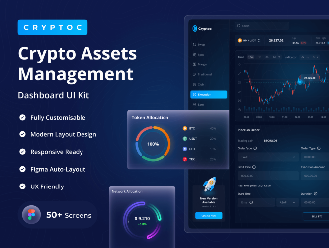 Crypto Assets Management Dashboard UI Kit  金融区块链加密货币资产管理Dashboard后台管理ui操作界面模板