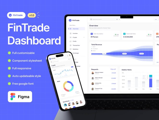 FinTrade – Finance Sales Management Web App Ui Kit 专业金融财务销售管理SaaS报表数据分析仪表盘图表ui界面组件模板