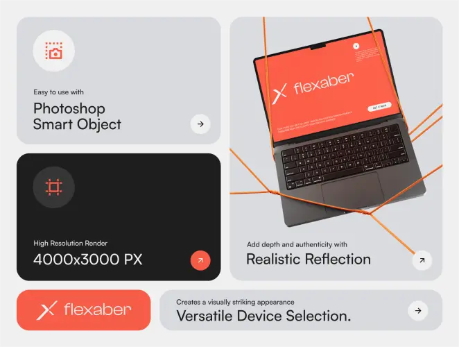 Flexaber – Device Mockup Bundle  9款极简工业概念iPhone笔记本电脑iPad平板ps样机素材展示效果图