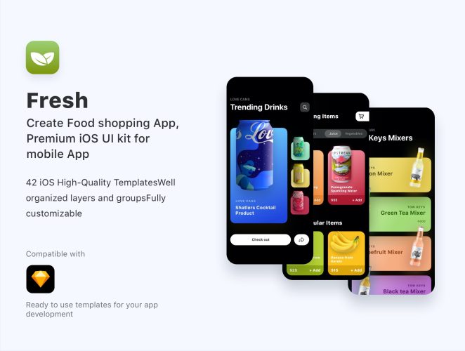Fresh – Food ordering app  高级水果蔬菜商城应用程序APP UI 套件