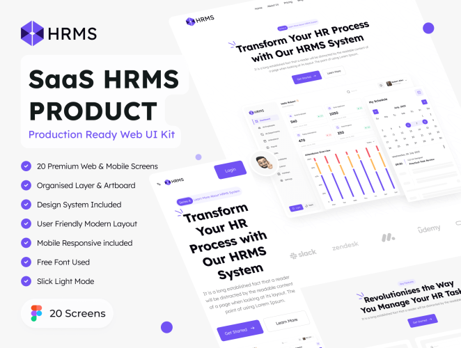 SaaS HRMS Product Website UI Kit 专业人力资源管理系统SaaS全套网页ui用户界面fig套件模板