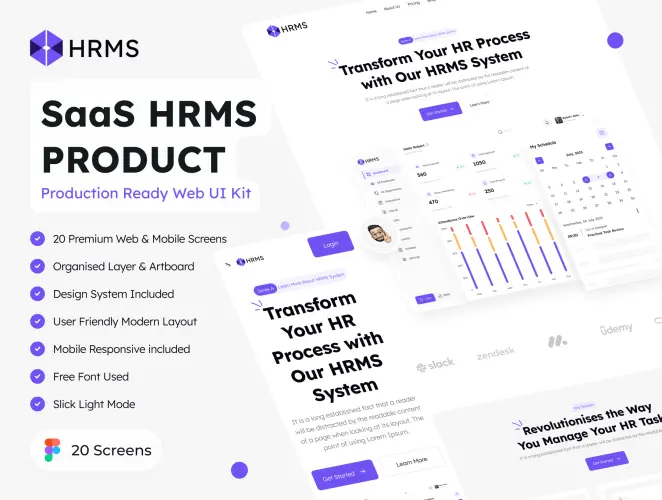 SaaS HRMS Product Website UI Kit 专业人力资源管理系统SaaS全套网页ui用户界面fig套件模板