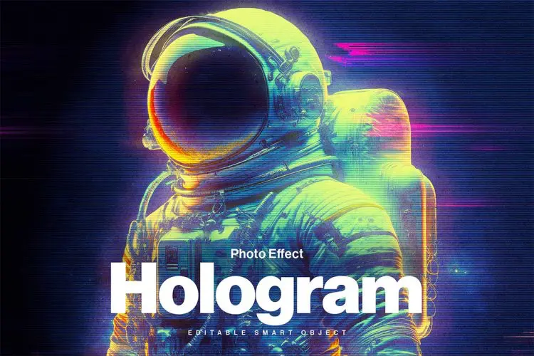 Hologram Photo Effect 失真噪音干扰重叠影照片全息照片效果ps特效样机素材国外设计模板