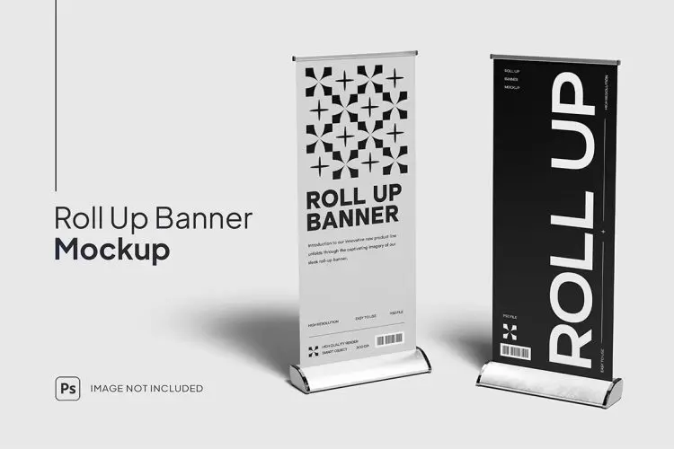 Roll Banner Mockup 滚动横幅易拉宝模型展示设计贴图ps样机素材