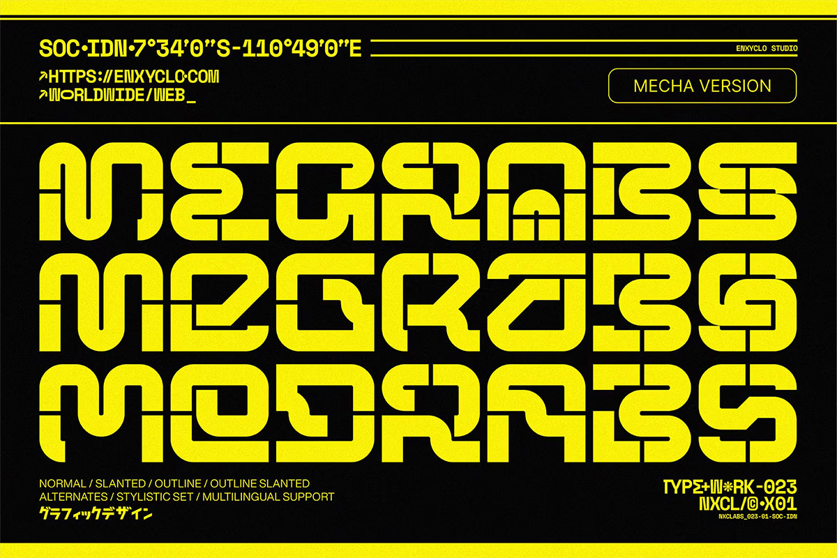 NCL Megrabs Mecha – Modern Bold Futuristic Font  4款未来科幻粗体字赛博朋克机能潮流科技标识海报标题英文字体包