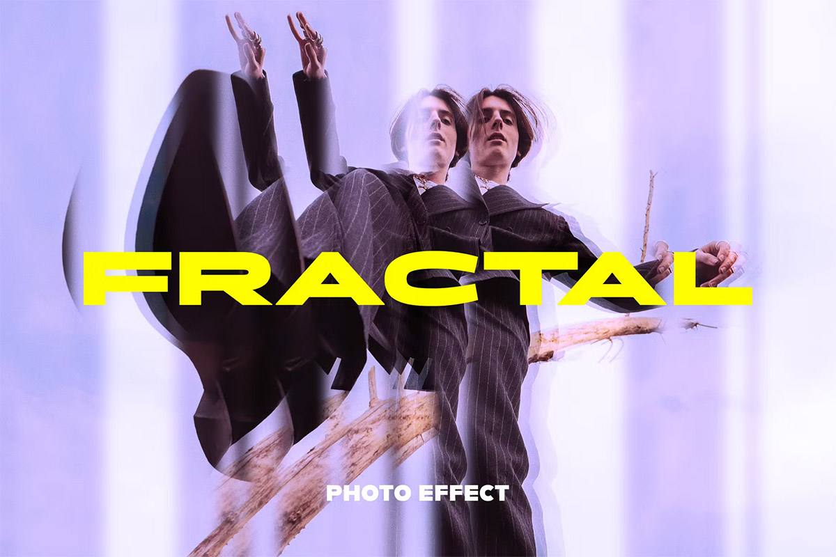 Fractal Mirror Photo Effect 照片图像分形镜面棱镜故障毛刺扭曲失真ps特效样机素材模板