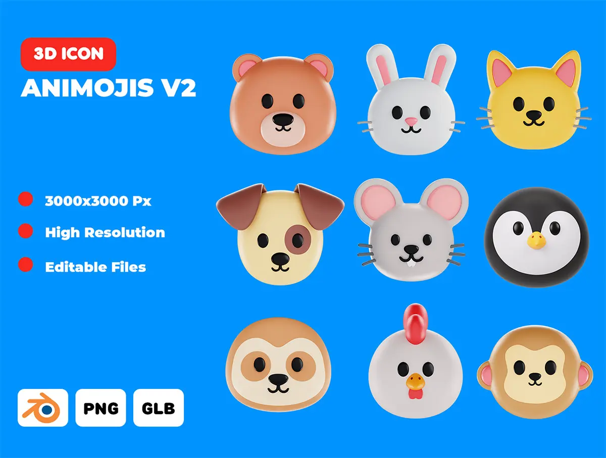 Animojis 3D Icon Pack  16款3D卡通萌趣emoji动物生肖表情包webp免抠icon图标插图设计素材
