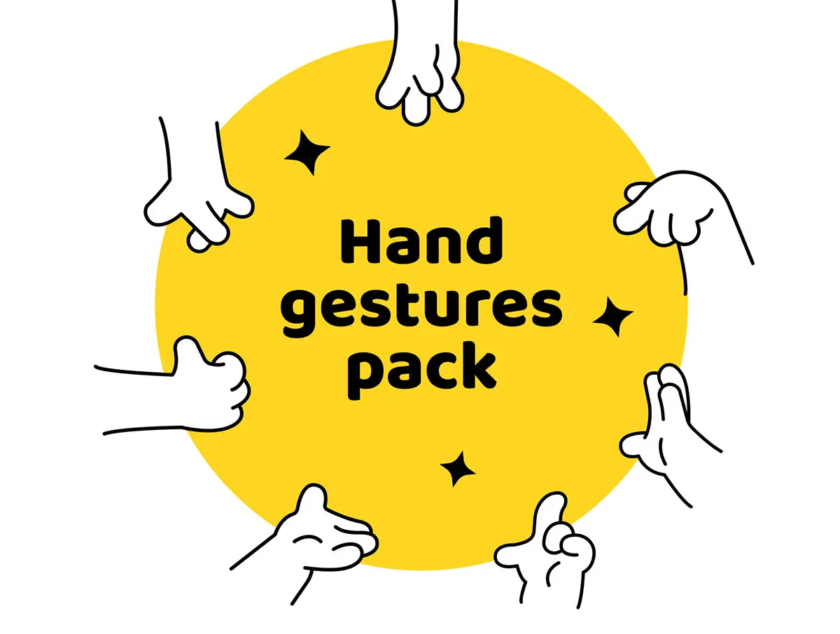 Hand gestures pack – drawn illustrations  25款趣味卡通手势线性图标icon设计素材webp免抠图片
