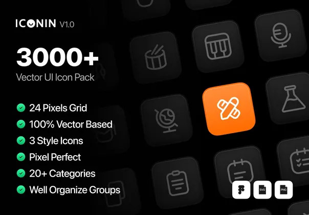 ICONIN – UI Icon Pack  3000多个简约优雅适用于网站小程序App应用网页系统行业多用途icon线性图标素材合集