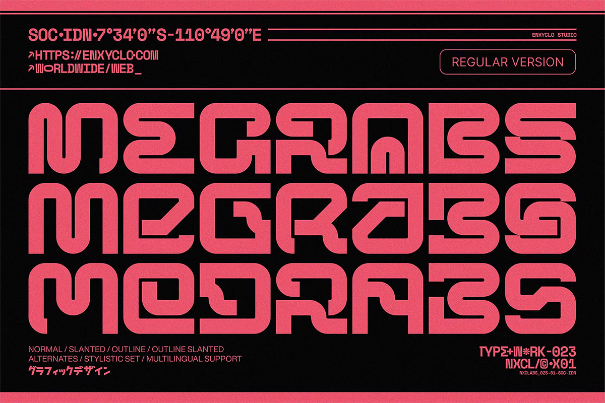 NCL Megrabs Regular – Modern Bold Futuristic Font  4款未来科幻潮流机能电竞游戏科技文创潮牌标识海报标题英文字体