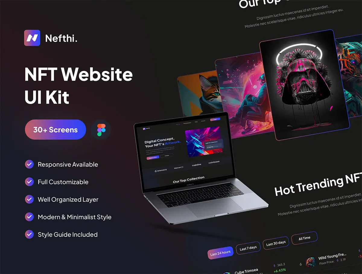 Nefthi – NFT Website UI Kit 30+屏暗黑风NFT数字藏品交易平台网站登录界面设计Figma模板套件