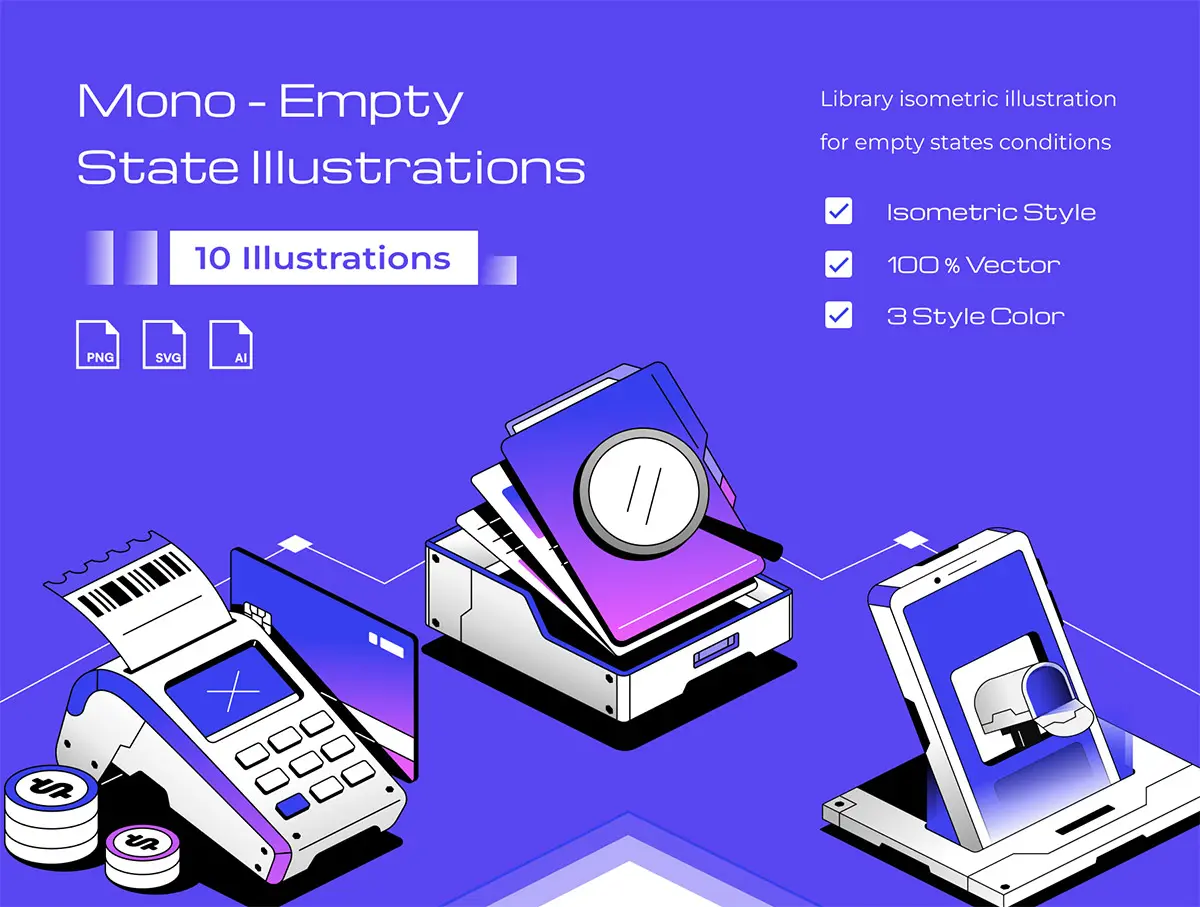 Mono – Empty State Illustrtation 10款等距空状态网络科技购物矢量插图FIG/AI/PNG格式设计素材