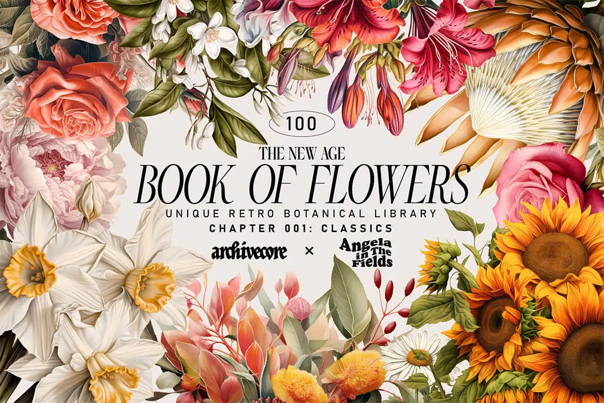 Vintage Book Of Flowers Clipart  120款欧式复古宫廷手绘鲜花植物古典花卉插图插画webp免抠图片素材