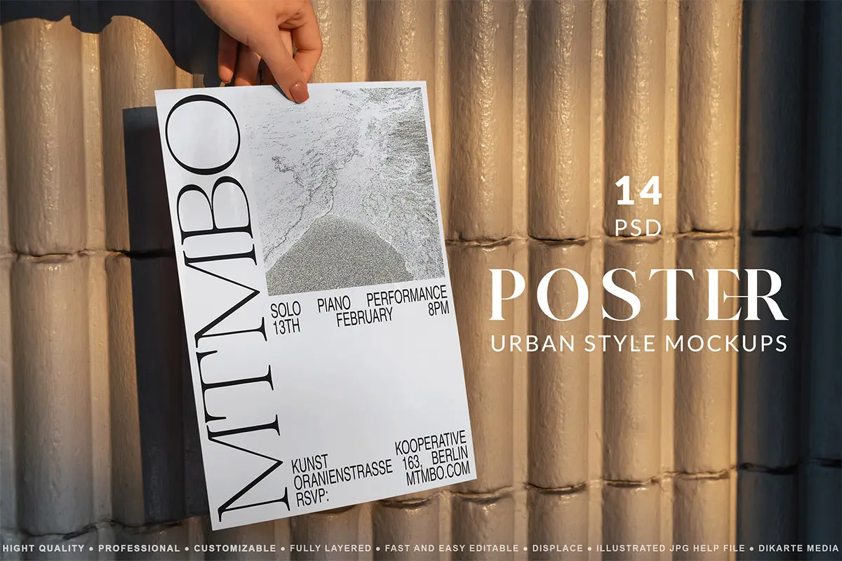 Urban Poster Mockups  14款户外招贴宣传海报单页传单设计ps样机素材街拍场景展示效果图