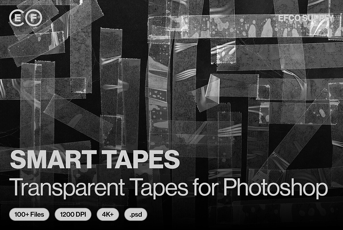 SMART TAPES FOR PHOTOSHOP  109款高级做旧痕迹褶皱复古透明塑料胶带胶贴装饰PS免扣设计素材