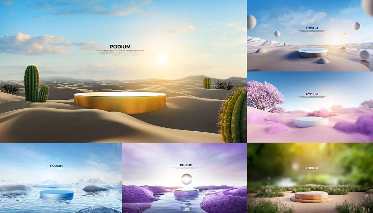 Podium Key Visual 14款自然科技梦幻超现实主义圆形展示台主视觉头图海报ps设计素材