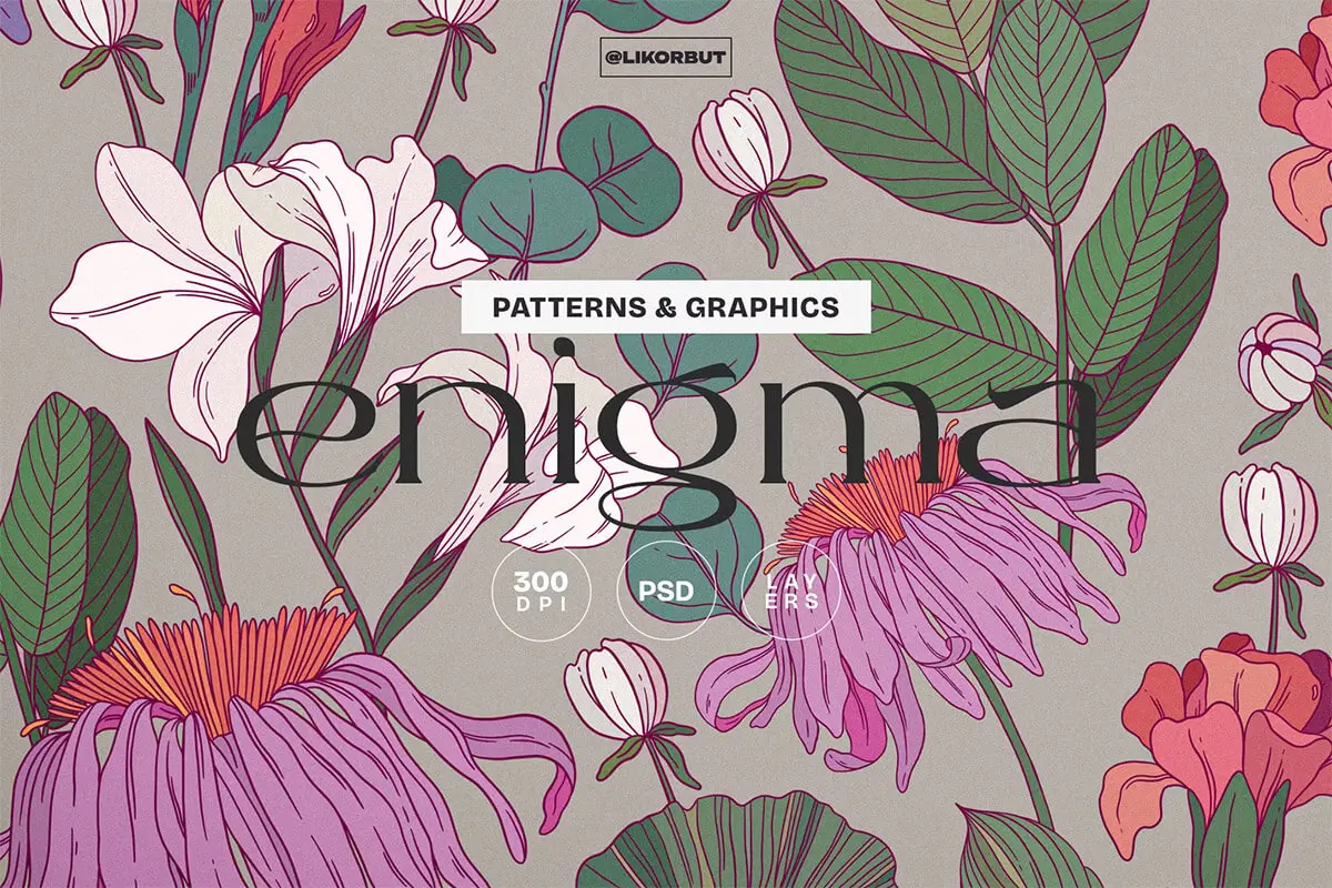 Enigma. Floral Pattern and Graphics 复古优雅神秘手绘植物花卉鲜花插图插画图案设计webp免抠图片素材