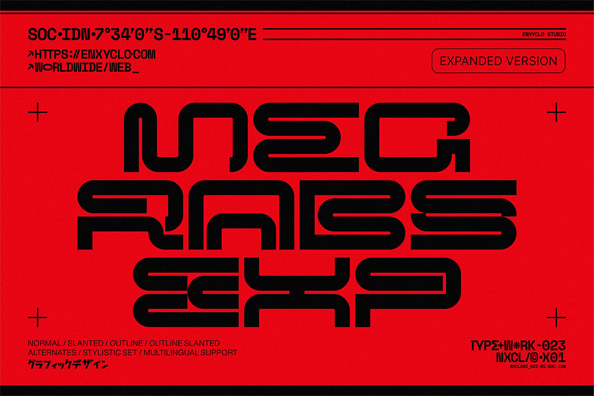 NCL Megrabs Expanded – Bold Futuristic Font  4款未来科幻机能Y2K电竞游戏赛博朋克科技海报标题装饰英文字体包