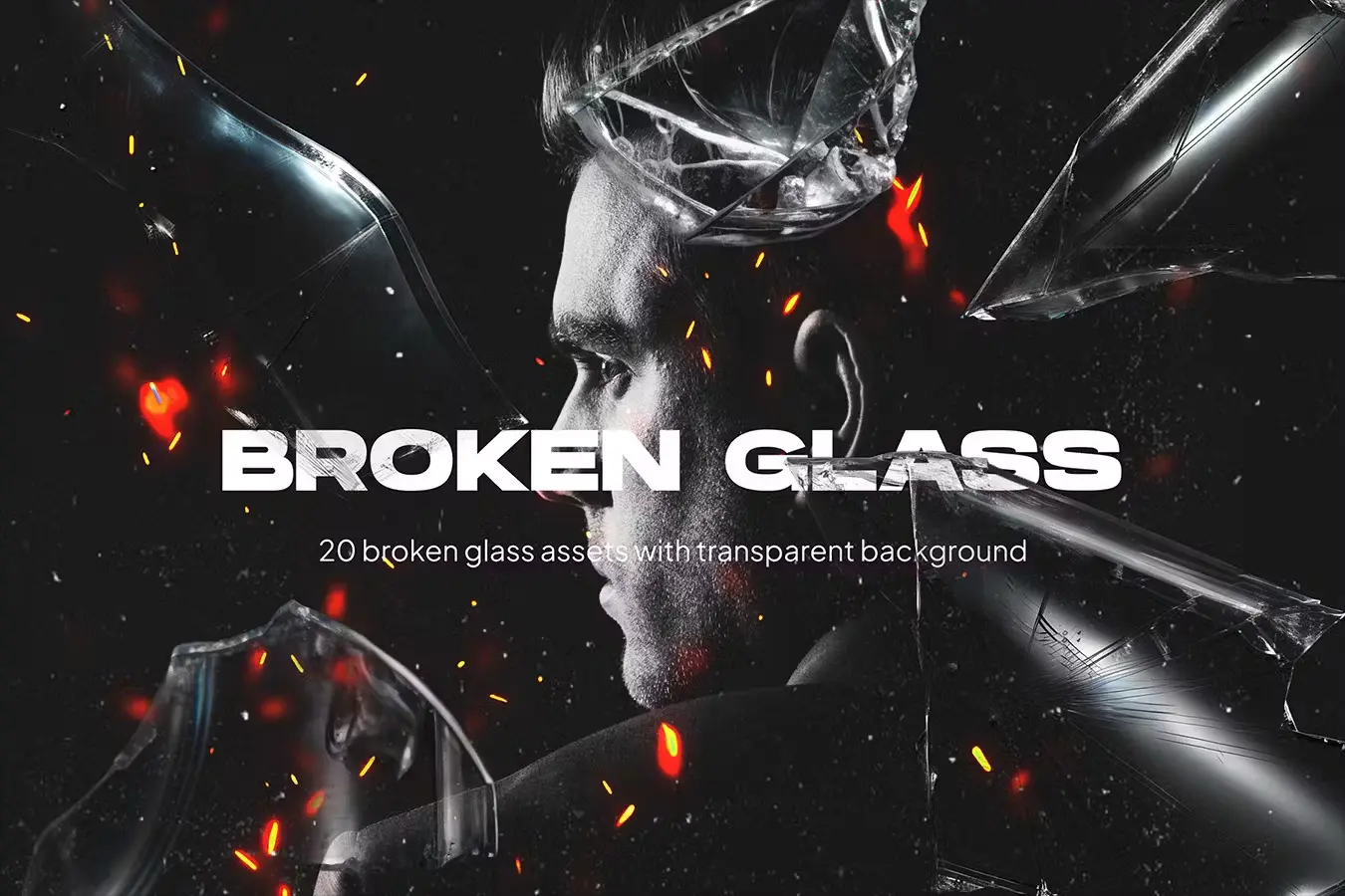Broken Glass Effect  20款高清透明碎片颗粒破裂爆炸飞溅碎玻璃残渣webp免抠图片素材