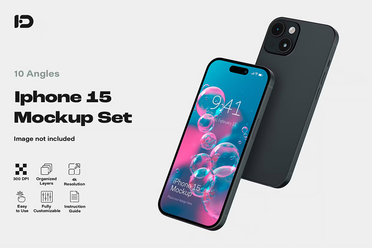 iPhone 15 Mockup Set 苹果15手机模型品牌展示设计贴图ps样机素材