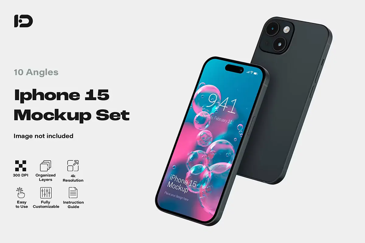 iPhone 15 Mockup Set 苹果15手机模型品牌展示设计贴图ps样机素材