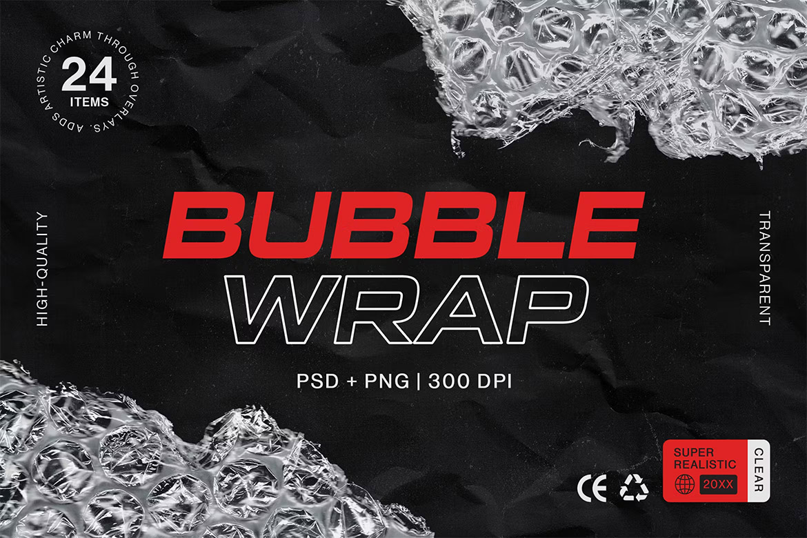 Bubble Wrap Texture Pack  24款复古做旧塑料气泡防震膜包装纸褶皱磨损肌理png免抠图片素材