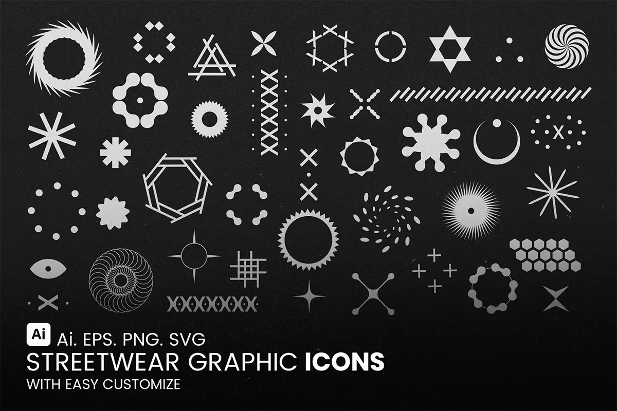 Streetwear Graphic Icons 时尚朋克抽象艺术几何图形标识图标贴纸矢量设计素材