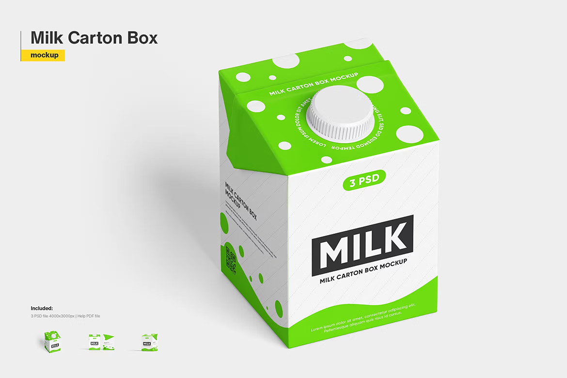 Small Milk Box Mockup 牛奶小纸盒模型品牌包装设计贴图ps样机素材