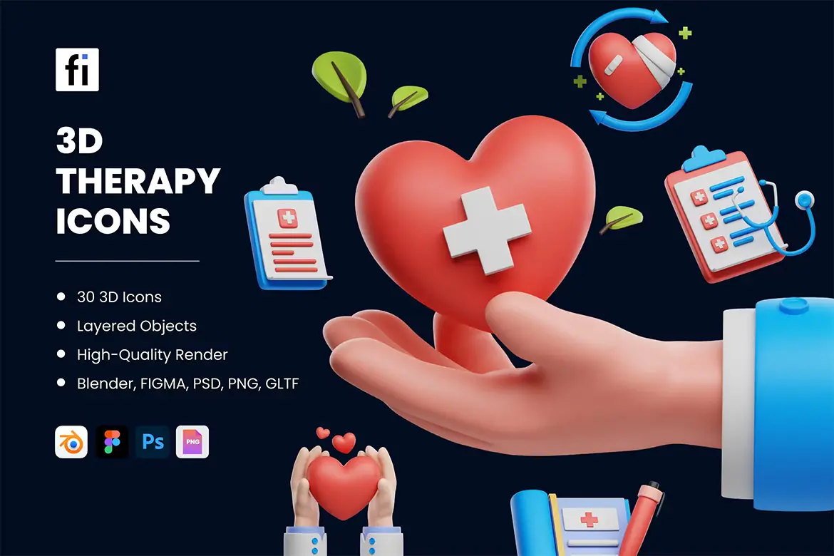 3D Rehabilitation Icon Set  30款3D医院治疗医生体检康复诊断处方插图插画webp免抠图片素材