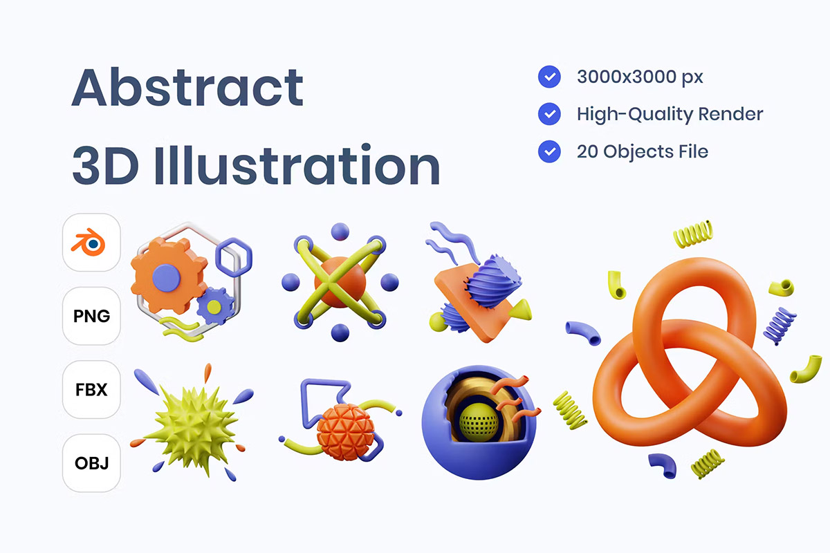 Abstract 3D Illustration  20款3D抽象几何图形装饰元素模型png免抠图设计素材