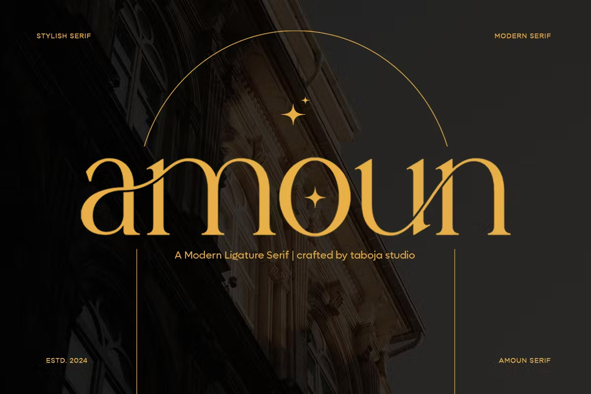 Amoun – Modern Ligature Serif 优雅杂志海报标识设计衬线英文字体安装包