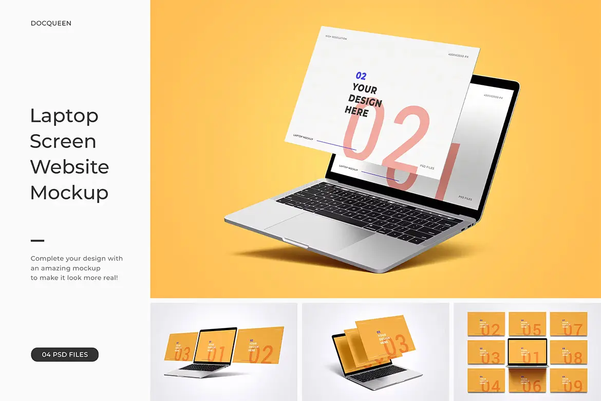 Laptop Screen & Website Mockup 笔记本电脑模型屏幕网页ui设计作品展示贴图ps样机素材