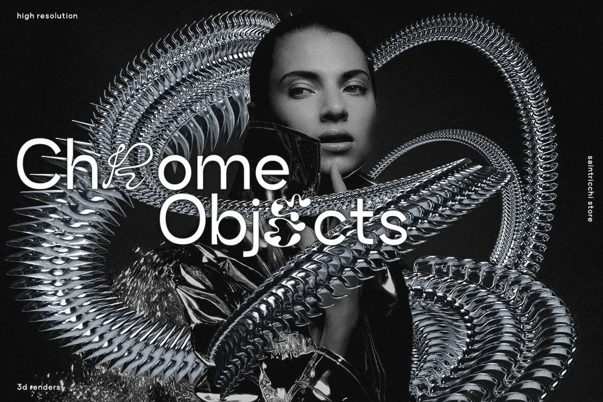 Chrome Elements – 3D Abstract Shapes Graphics  59款3D未来主义科幻抽象立体潮流艺术金属镀铬webp免抠图片素材