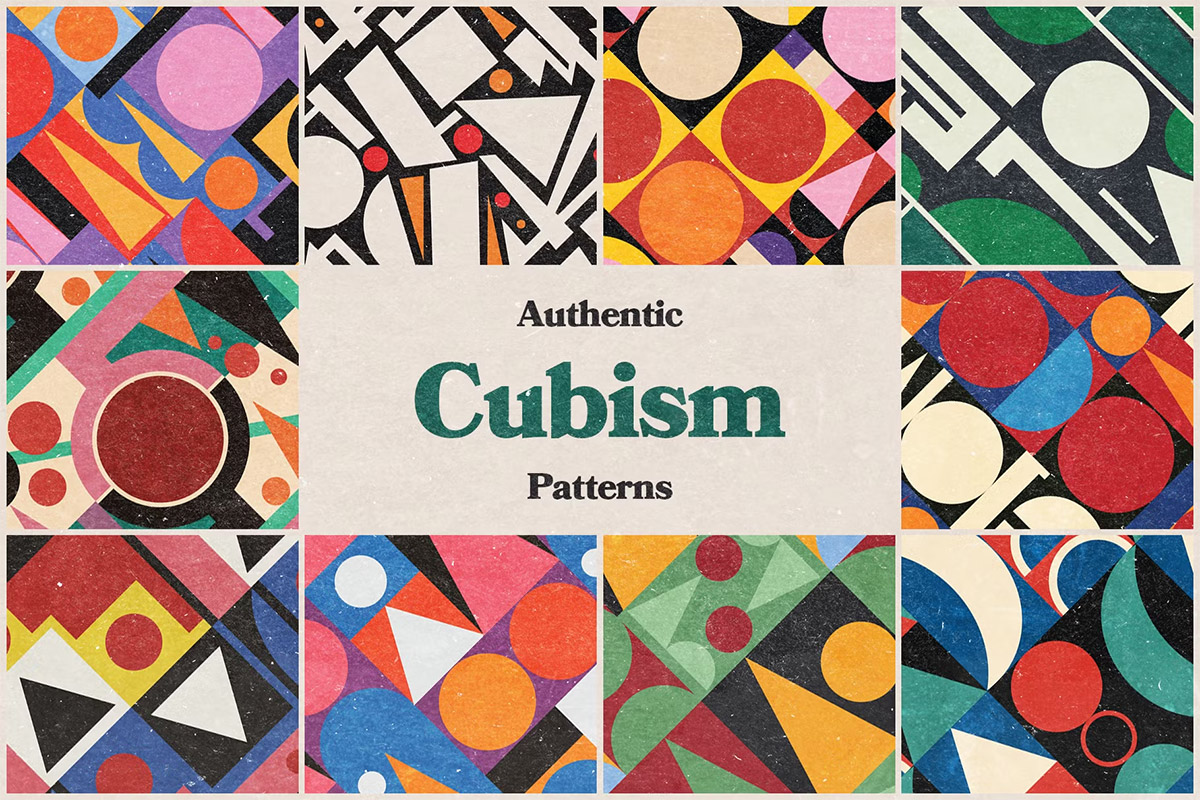 Authentic Cubism Patterns  105款北欧现代简约撞色抽象艺术装饰几何图形图案设计ai矢量素材