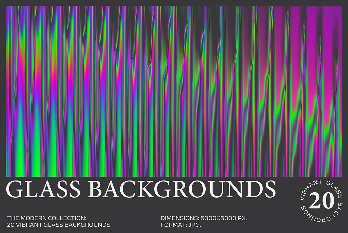 20 Vibrant Glass Backgrounds  20款未来科幻迷幻镭射渐变长虹玻璃纹理科技海报背景底纹图片素材