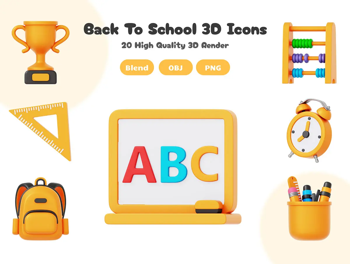 Back To School 3D Icons Set  20款学校教育学习项目演示3D图标icon设计素材webp免抠图片