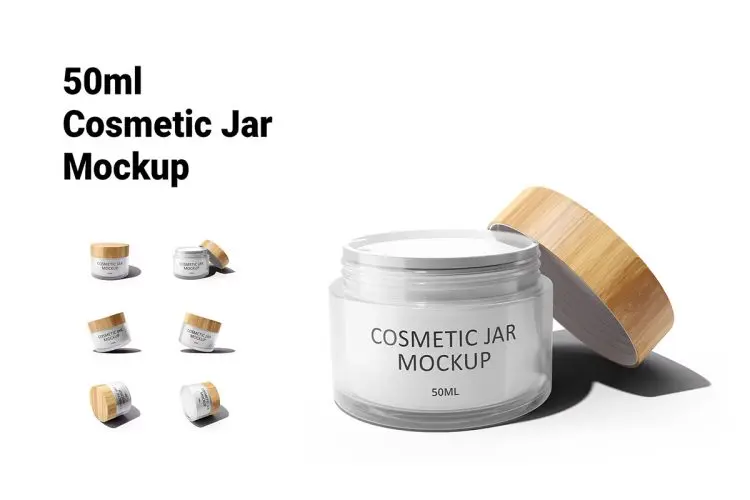 50ml Cosmetic Jar Mockup  50ml木纹盖美妆化妆品罐logo标签设计贴图ps包装样机素材mockup模板