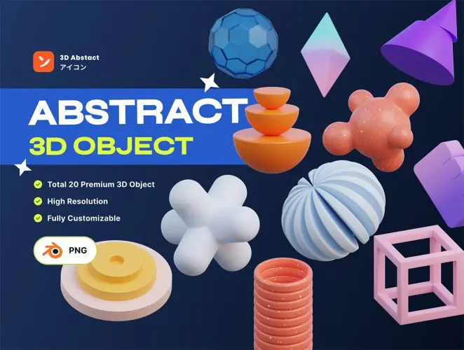 Abstract 3D Object  20款3D抽象艺术科技时尚卡通立体创意几何图形webp免抠图片素材