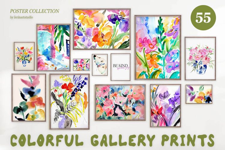 Bright Colorful Watercolor PRINTS  55款艺术水彩手绘鲜花植物花卉绘画装饰挂画插图插画高清图片素材