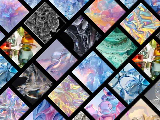 Luxe 100 AI-generated backgrounds for diverse design needs  100款艺术抽象高清科幻镀铬水晶镭射渐变科技海报背景图片素材