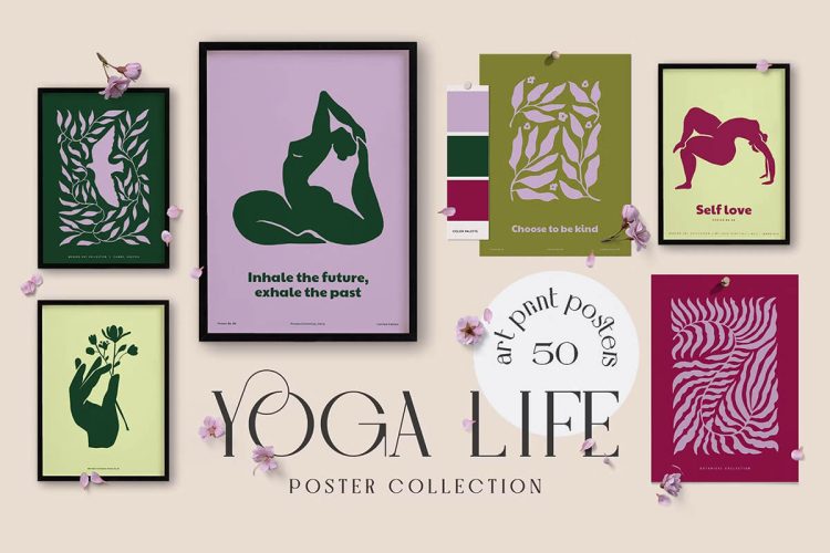 Nature Life & Yoga Prints Posters  50款简约时尚自然植物女性瑜伽剪影抽象艺术装饰海报矢量设计素材