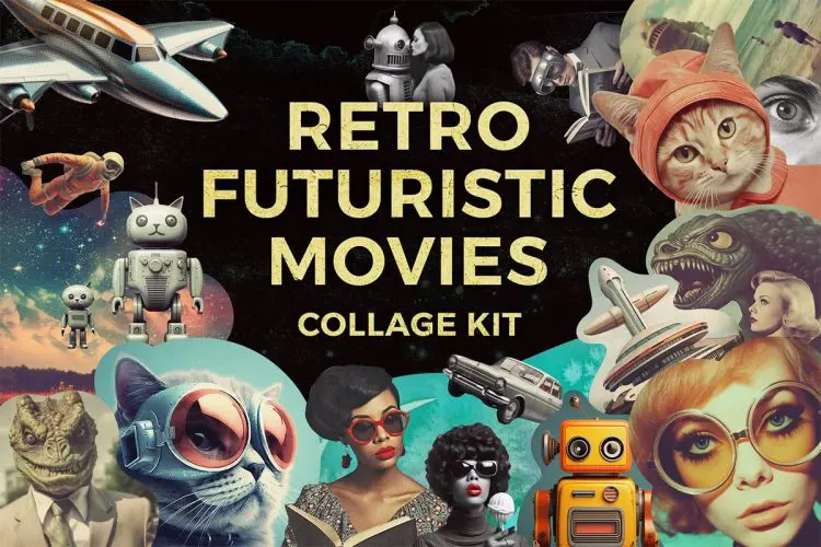 Retro futuristic movies collage kit  354款复古未来科幻半调怀旧电影人物建筑风景webp免抠拼贴图片素材