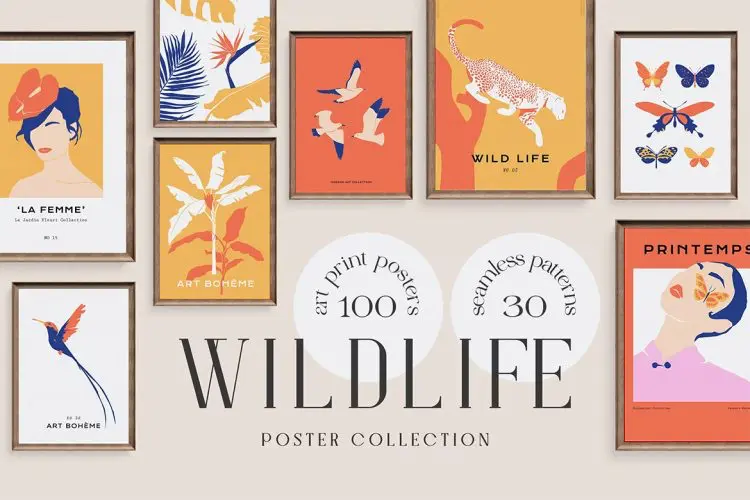 Wildlife Prints Posters  100款时尚简约扁平化装饰插图插画图案海报艺术挂画矢量设计素材