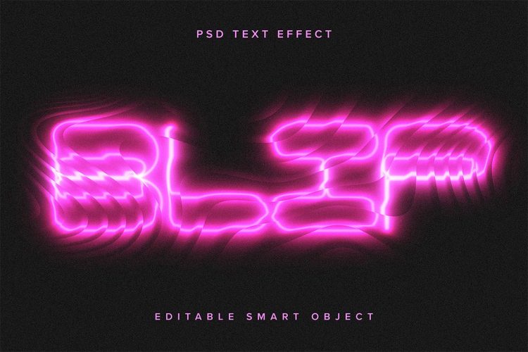 Displaced Bright Neon PSD Text Effect 霓虹灯波纹发光字文本字母标题ps特效样机素材