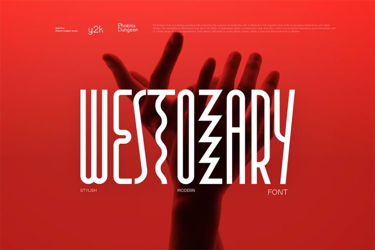 Westozary Font 未来复古Y2K浓缩科幻潮流海报封面标题无衬线英文字体包