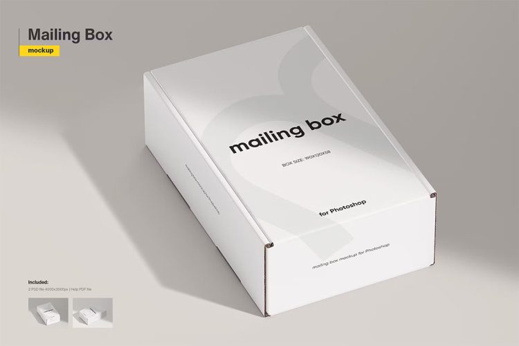 Small Mailing Box Mockup 长方形白色牛皮产品包装快递纸盒模型品牌logo标识设计贴图ps样机素材