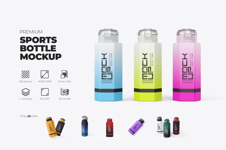 Sports Bottle Mockup 运动水壶水瓶模型品牌包装设计贴图ps样机素材