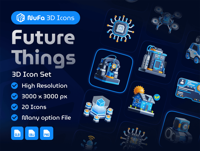 Future Things 3D Icon Set  20款科技技术未来Ai人工智能设备3D图标icon设计素材png免抠图片