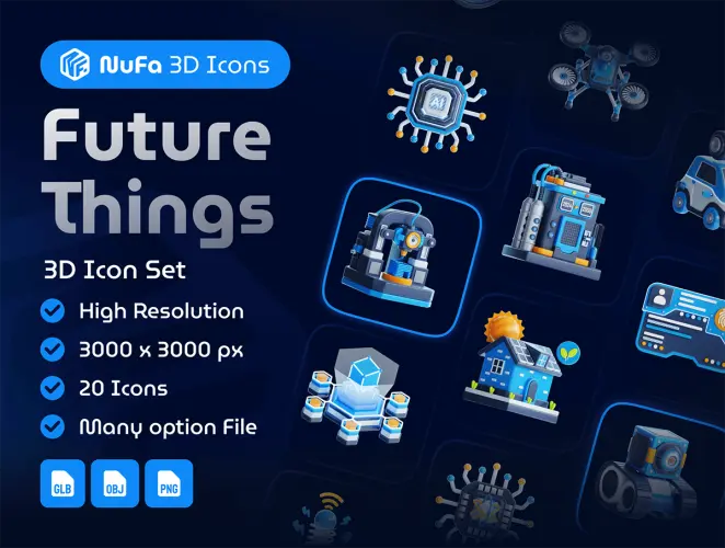 Future Things 3D Icon Set  20款科技技术未来Ai人工智能设备3D图标icon设计素材webp免抠图片