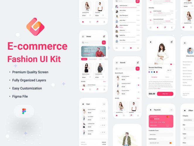 Gostyle E-commerce Fashion UI Kit  33屏国外在线购物移动电商app用户界面设计红色ui套件